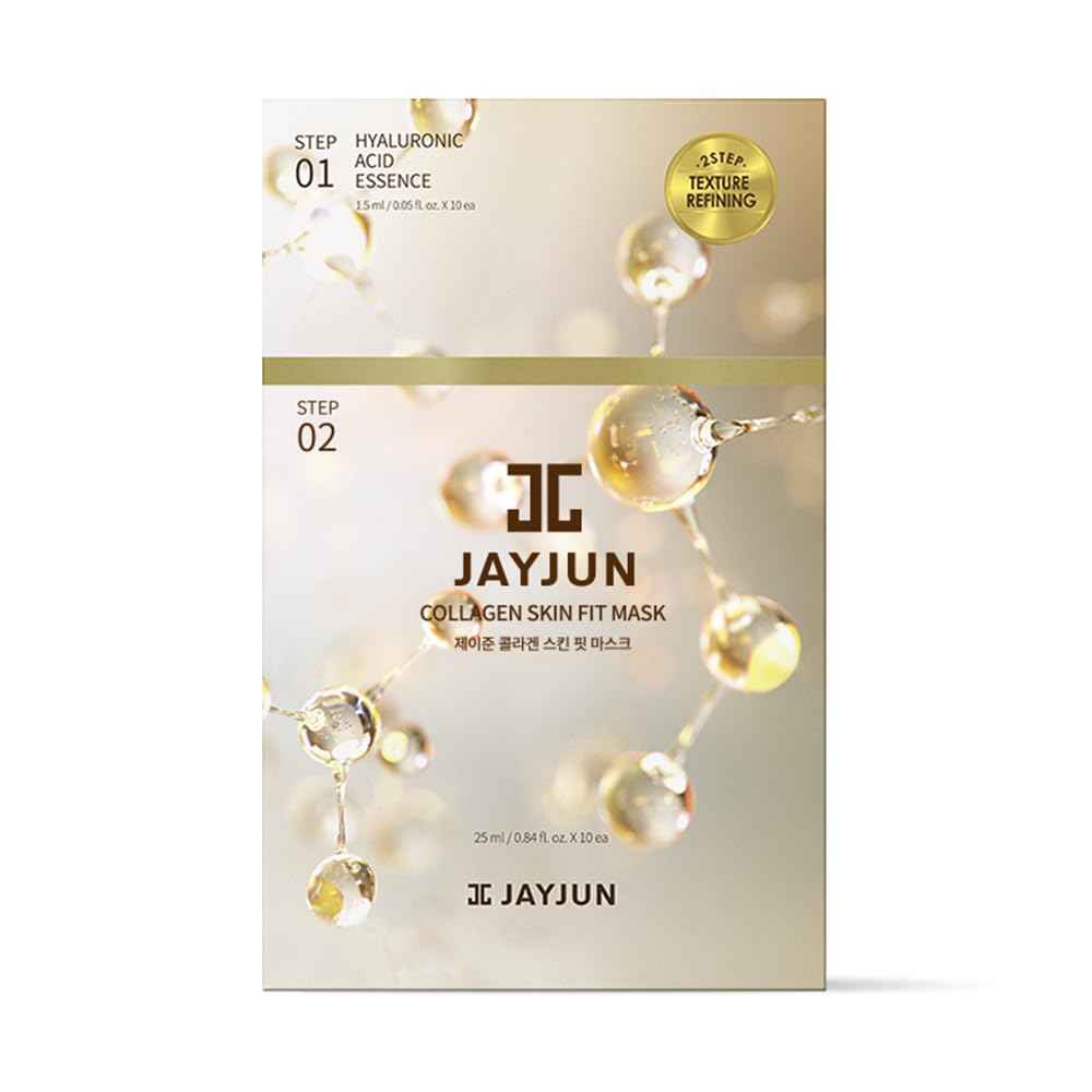 JAYJUN Collagen Skin Fit Mask (10 Sheets) – 2-Step All in one Hydration & Firming Ritual with Hyaluronic Acid & Marine Collagen 0.84 fl. oz.