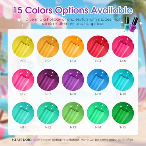15 Color Quick Dry Nail Polish Set - Fast Drying Non-Gel