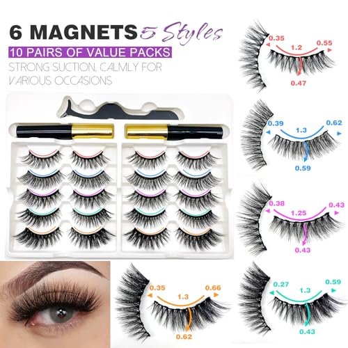 Royaomis Magnetic Eyelashes 10 Pairs with Eyeliner & Applicator