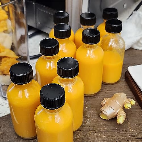 DIDITIME 24 Pack 2 oz Small Clear Glass Bottles with Lids & 4 Funnels - 60ml Boston Round Sample Bottles for Potion, Juice, Ginger Shots, Oils, Whiskey, Wellness Shots, Mini Travel Bottles