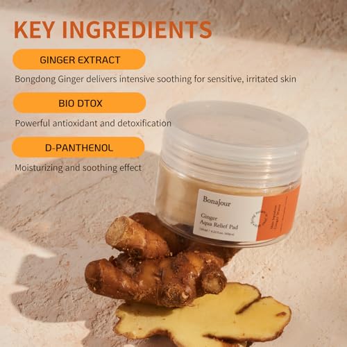 [BONAJOUR] Ginger Aqua Relief Toner Pad - Daily Pad, Gentle exfoliating & Soothing, Barrier Care for Sensitive Skin