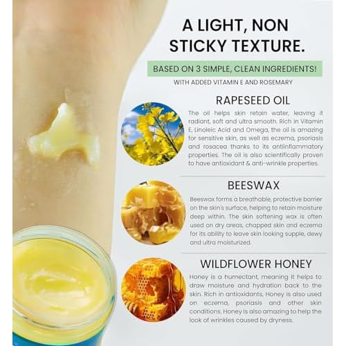 Beeseline Original - 100% Natural & Hypoallergenic Alternative to Petroleum Jelly - Lips, Hands, Baby, Makeup Remover and More (Glass Jar) (2 oz)