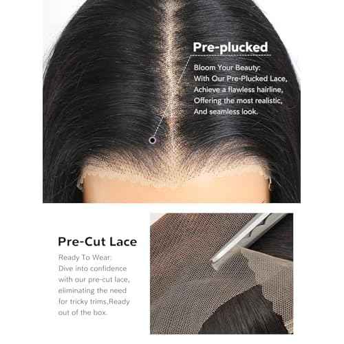 Layered Wig Face-Framing Glueless Wigs Human Hair Pre Plucked Pre Cut 200 Density 6X6 Straight HD Lace Front Ready To Wear Wigs Glueless Human Hair For Black Women Beginner Friendly 18 Inch