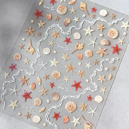 Ocean Seashell Starfish Nail Stickers - Self-Adhesive 5D Decals
