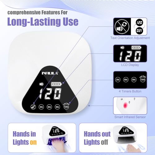 NXJ INFILILA Cordless UV Nail Lamp for Gel Polish, Faster UV LED Nail Lamp with 4 Timers, Touch Control Display, Auto Sensor for Professional Salon & Home
