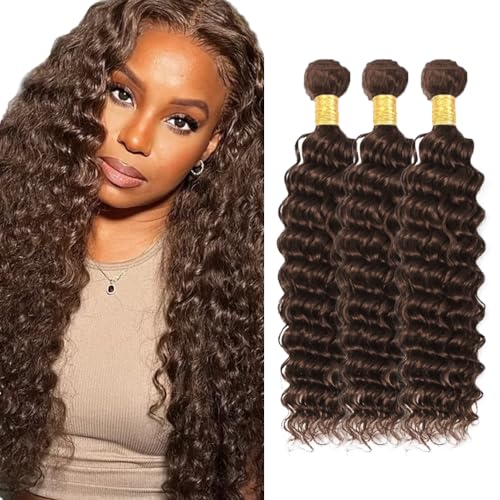 Dark Brown #4 Deep Wave Human Hair Bundles 20 22 24 inch