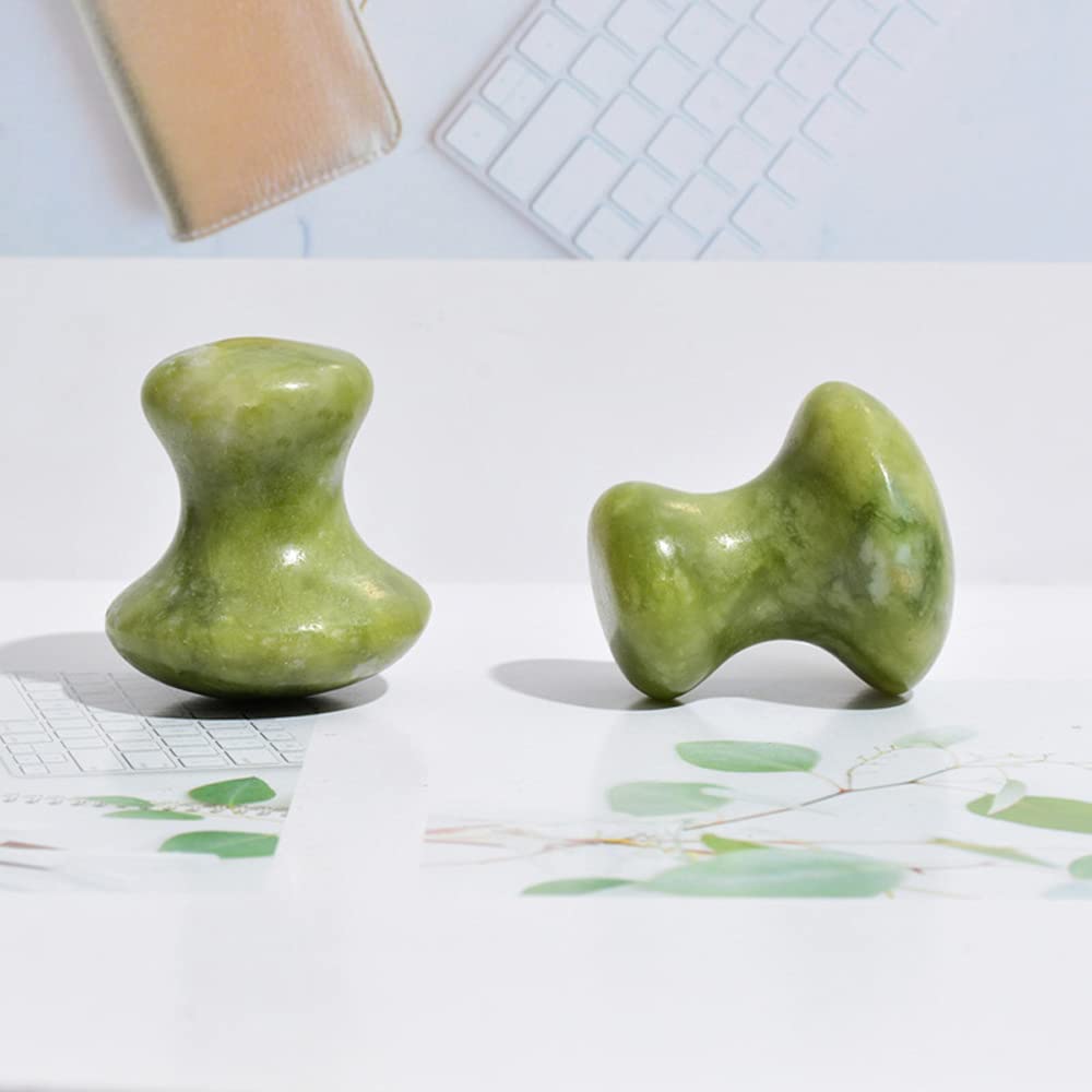 LEOSENSE 2 Pcs Mushroom Jade Gua Sha Facial Tools, Jade Roller Guasha Massage Green Jade Stone Mushroom Shaped Face Lift Remove Wrinkles Massager for Women Spa, Massage Knobs for Body Relaxing