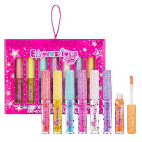 7pc Fruity Flavored Lip Gloss Set - Lip Gloss in Assorted Fruity Flavors, Non Toxic Makeup for Kids & Teens