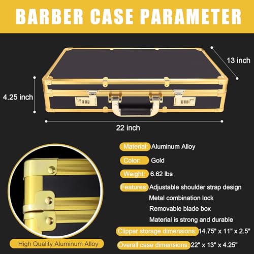 Gold Barber Case with Code Lock & Shoulder Strap