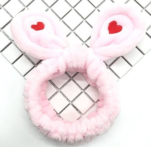 HappyDaily Lovely Supersoft Shower Hair Band - Ideal Hairlace Headband for Washing Face or Makeup (Set of 2, Love Rabbit (White + Pink))