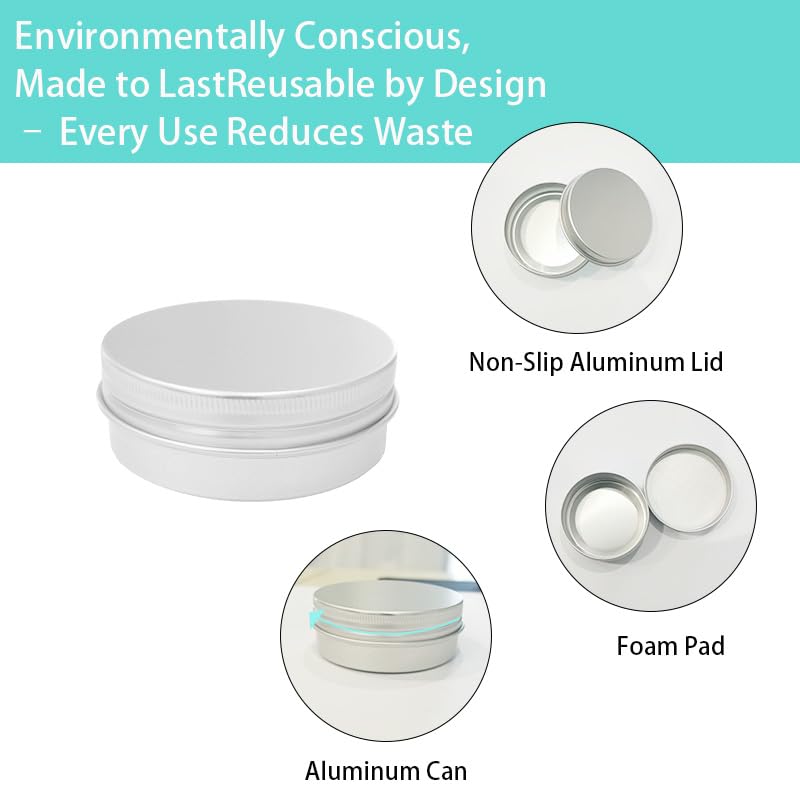 4 Pcs 2oz Aluminum Travel Tin Containers with Lids for Cosmetics & Spices