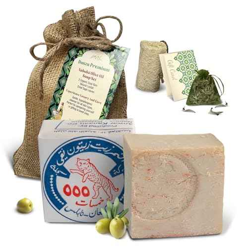 Dusza Premium Olive Oil Soap Bar? 2 Bars Traditional Nablusi| Castle Unscented Organic Hypoallergenic Cleanser for Face, Body, Hands Imported from Palestine