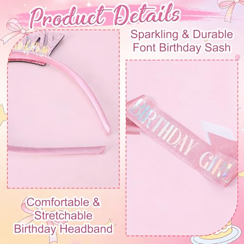 Birthday Girl Sash Headband Set - 4 Pieces Party Accessories