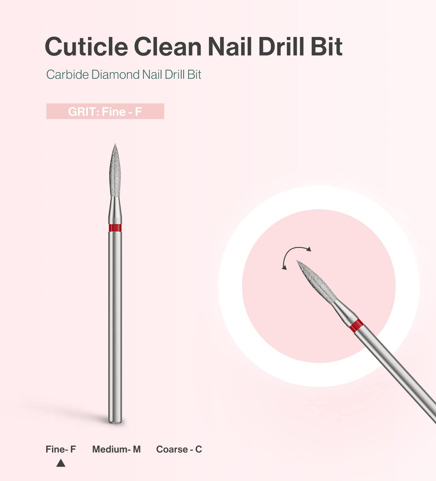 MelodySusie 2mm Flame Shape Cuticle Clean Nail Drill Bit 3/32'', Professional Safety Carbide Diamond Under Nail Cleaner for Cuticle Dead Skin Nail Prepare, Beginners Bits, Series Bit-S, Fine