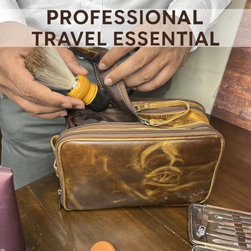 RUSTIC TOWN Leather Toiletry Bag - Men Shaving Ditty Kit - Women Cosmetic Bag Makeup Organizer for Travel Size Toiletries