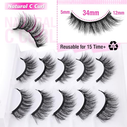 Magnetic Eyelashes with Eyeliner Kit - 5 Pairs Natural Lashes