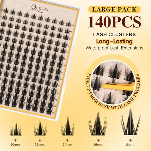 QUEWEL Manga Lash Clusters Kit 140pcs 10-18mm w/ Bond & Seal