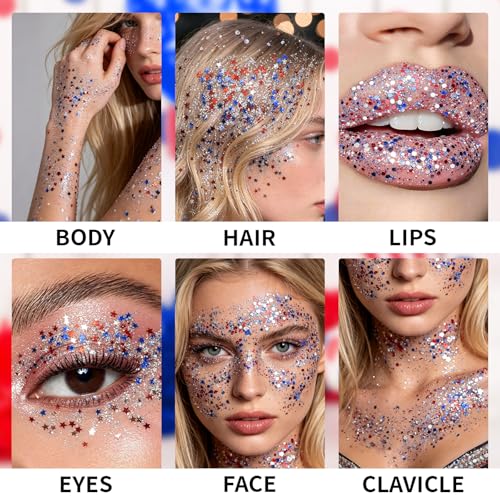 Red White Blue Glitter Stick for Face & Body