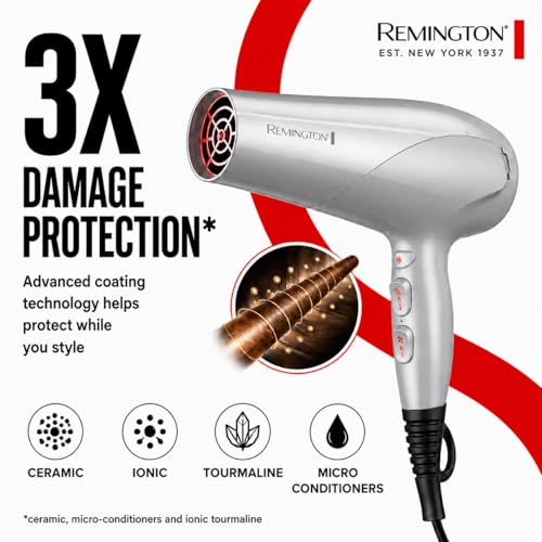 Remington Damage Protection Hair Dryer with Ionic Tourmaline, 1875W