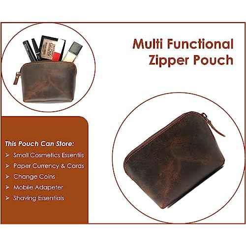 Leather Cosmetic Bags Make Up Bags for Women - Handmade Makeup Case Small Makeup Bags Jewelry Coin Pouch, Toiletry Bag for Men, Travel Cosmetic Pouch For Purse