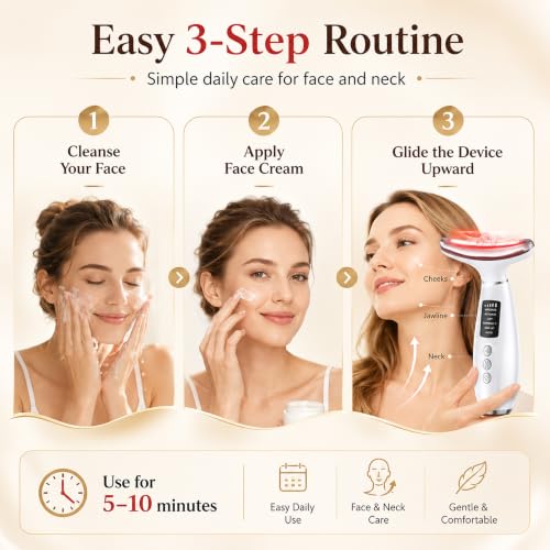 GIHWRRI White 7-Color LED Face and Neck Light Therapy Massager with EMS & Heat