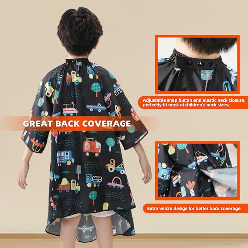 Kids Haircut Cape with Sleeves - Adjustable Neck, Cars Design