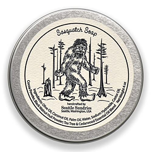 Seattle Sundries Sasquatch Soap Bar Natural Skin Care, 1 (4oz) Handmade Soap Bar in a Retro Aesthetic Gift Tin with a Woodsy Scent, Camp & Bigfoot Gift Idea