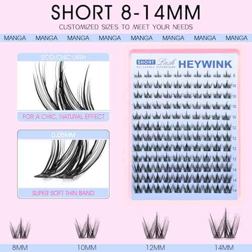 Manga Lash Clusters Kit Natural Lashes Clusters Short 8-14mm CC Curvature Lash Extension Kit Eyelash Extension Wispy Lash Clusters Individual Lash Wispy Eyelashes Clusters(Manga Short Kit)
