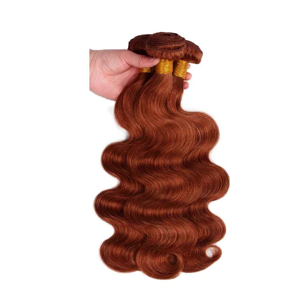 Color 33 Bundles Human Hair Auburn Body Wave Bundle Huxowax Virgin Soft And Silky Remy Hair 3 Bundles 16 18 20 Inch Double Weft Reddish Brown Body Wave Bundle Hair Weave 150g