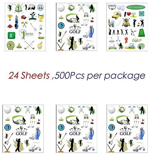 Oringaga 500PCS Golf Theme Tattoos Temporary Sticker-Golf Theme Birthday Party Stickers Party Supplies Decorations Favors Goodie Bag Stuffers (24Sheets)