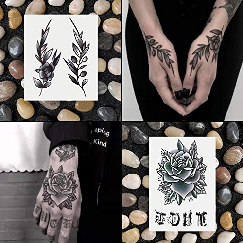 9 Sheet Black & Grey Rose Temporary Tattoos for Adults