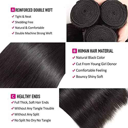 Human Hair Bundles Straight Hair Bundles 20 22 24 Inch Brazilian 100% Unprocessed Virgin 3 Bundles Human Hair for Black Women