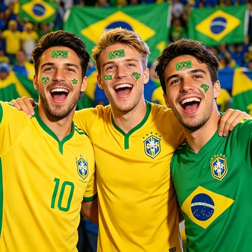 ZH BOCO ARTS Brazil Flag Temporary Tattoos Waterproof 56pcs for World Cup & Sports Fans