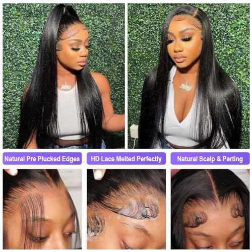 Flady 24 inch HD Lace Front Wigs Human Hair 13x4 Pre Plucked Bleached Knots Lace Front Wig 180% Bone Straight Human Hair Wigs for Black Women Glueless Transparent Lace Frontal Wigs Human Hair