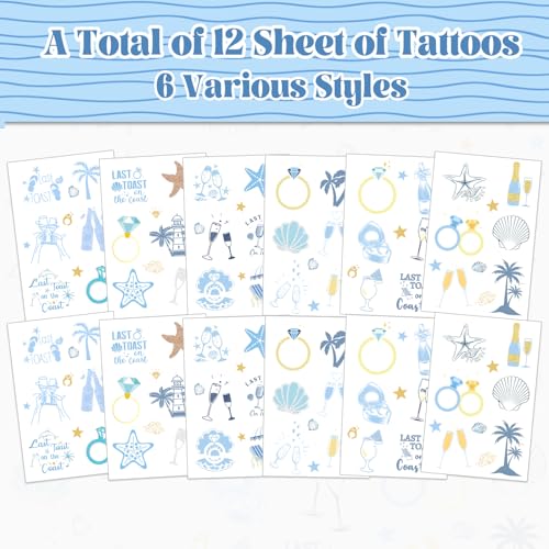 Last Toast On The Coast Bachelorette Temporary Tattoos Stickers, Blue Last Toast On The Coast Bachelorette Party Decorations Nautical Coastal Bachelorette Party Supplies for Bridal Shower