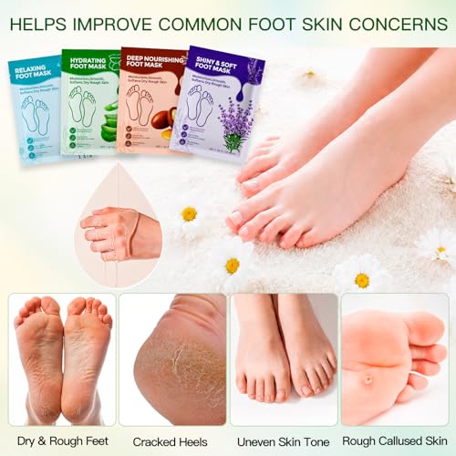 QUNGCO Hydrating Foot Mask Socks for Dry Cracked Feet - 8 Pack
