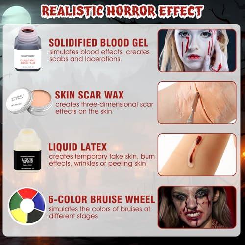 Halloween SFX Makeup Kit with Scar Wax, Liquid Latex & Stage Blood