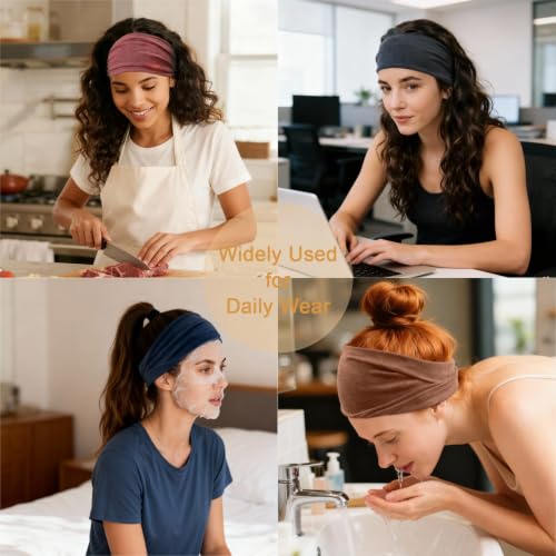 Women’s Wide Headbands for Sports & Daily Wear - Soft, Breathable, Non-Slip Hair Bands (6 Pack)