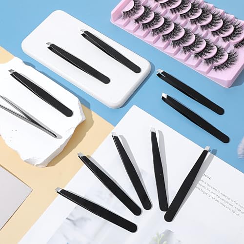 48 Pieces Eyebrow Tweezers Bulk Stainless Steel Slanted Tip Precision Tweezers for Facial Hair, Blackhead and Tick Remover, Men and Women Professional