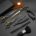 Professional 11-Piece Black Gold Hair Cutting Scissors Set