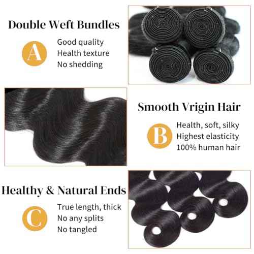12A Human Hair Bundles with Closure 18 20 22 24+16 Inch Brazilian Body Wave 4 Bundles Human Hair with 5x5 HD Lace Closure Unprocessed Virgin Human Hair Natural Black