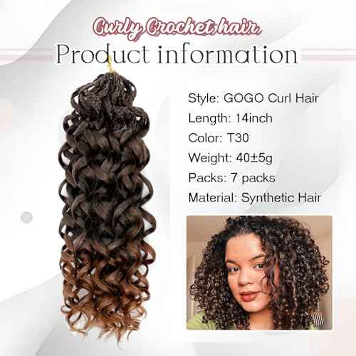 LIYATE 7 Packs Gogo Curl Crochet Hair for Women 14 Inch Pre-Twisted Curly Crochet Hair Deep Ocean Beach Curl Crochet Braids Synthetic Braiding Hair Extensions (14 Inch, 1B/30)