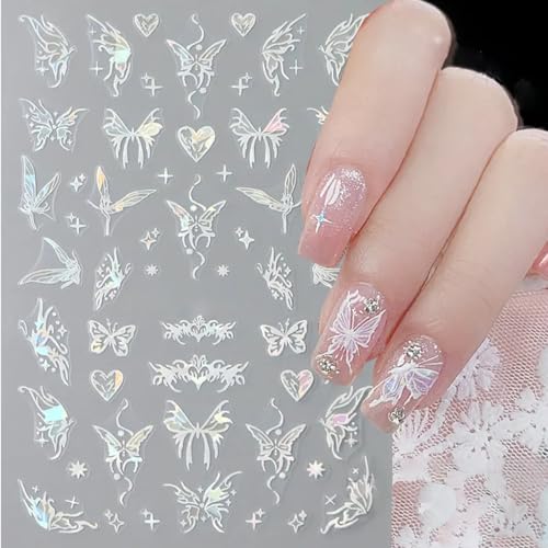 8pcs Metallic Silver Butterfly Nail Stickers 3D Laser Black Butterfly Nail Decals Aurora Butterfly Nail Art Stickers Pink Butterfly Stickers for Nails DIY Butterflies Nail Sticker Women Nail Supplies