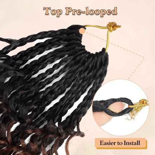 8 Packs Boho Box Crochet Braids Pre Looped with Curly Ends - 8 Inch Goddess Bohemian Box Crochet Hair for Black Women Synthetic 3X Boho Braids Crochet Hair Extensions Pre Looped T1B-33-30