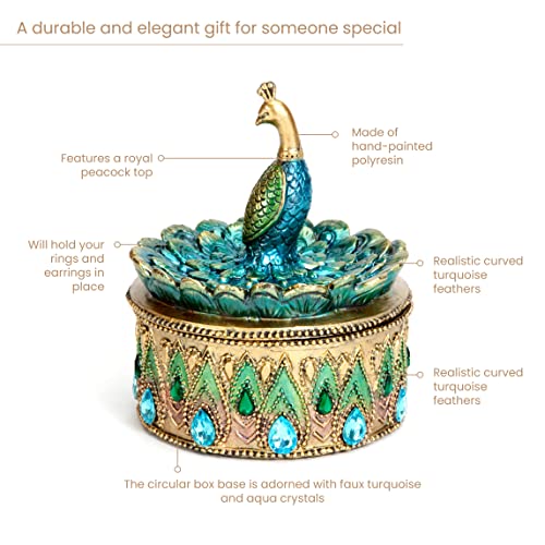 Peacock Jewelry Box for Women - Vintage Small Keepsake Box
