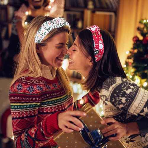 3Pcs Christmas Headbands for Women, Snowflake Santa Snowman Xmas Tree Holiday Knot Hair Hoops, Festive Gift Hair Accessory (Green)