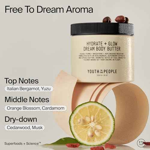 Youth To The People Superberry Hydrate + Glow Dream Body Butter - 3% Niacinamide + Jojoba Oil, Shea + Cupua?u Butters, Yuzu + Green Tea + Blonde Woods Scented Body Lotion, Firming Moisturizer, Vegan