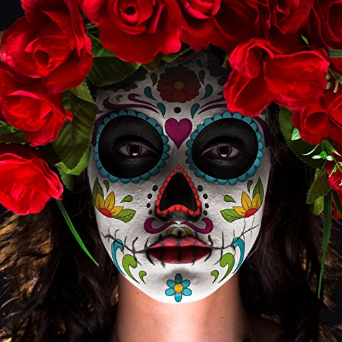Day of the Dead Face Tattoos, 10 Pack Halloween Temporary Tattoo