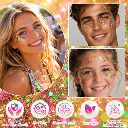 HULYHDP Carnival Glitter Stick - Waterproof Body & Hair Shimmer, Easy Removal, Large Iridescent Flakes