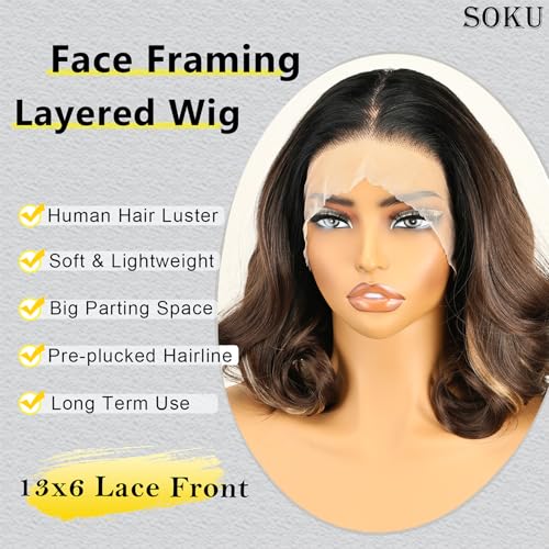 SOKU 13x6 Lace Front Wig Short Loose Wave 12" Synthetic